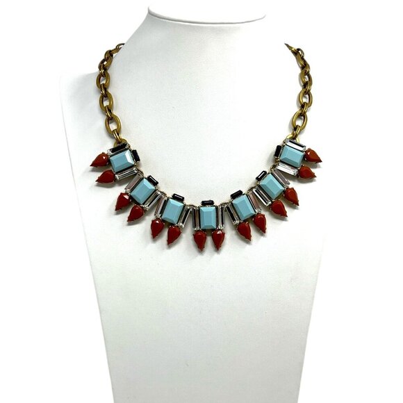 Vintage J. Crew Aqua Bronze Striking Combination Statement Crystal Necklace - Picture 1 of 12